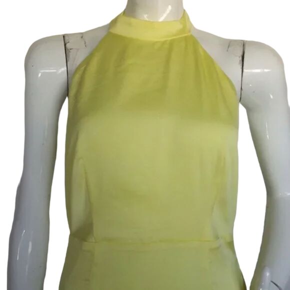 new LULUS Midi Dress, M, Yellow, Open Back, Halter/Buttons, Single vent - Picture 4 of 15